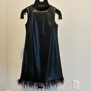 Forcynthia Faux Black Leather Dress with Feather Detail